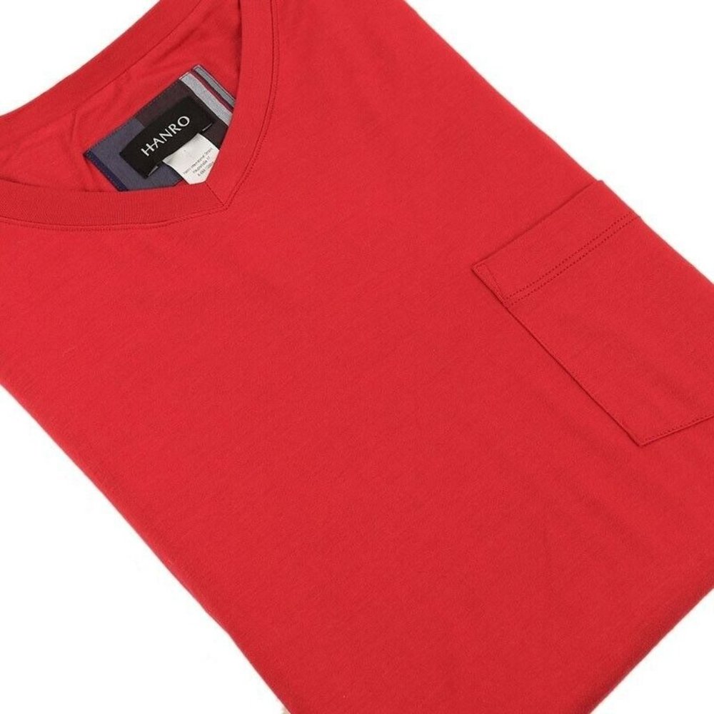 HANRO Mens Mallow Red NOE Long Sleeve V Neck Modal Lounge Tee SMALL NWT